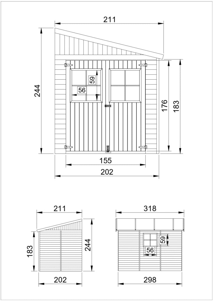 Casa da giardino in legno (senza parete laterale) - 6 m² - TIMBELA M339