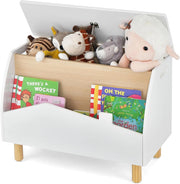 libreria Montessoriana 2-in-1 per Bambini in Legno, Scaffale Porta Libri e Giocattoli con Cassone, Coperchio Ammortizzato e Maniglie, Ideale per Cameretta e Nido, 60 x 30 x 44 cm (Bianco)