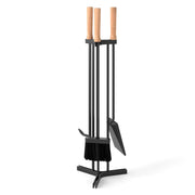 Utensili per legna da interno ed esterno con manico in legno per stufa e focolare, Set di utensili per camino a 4 pezzi Nero