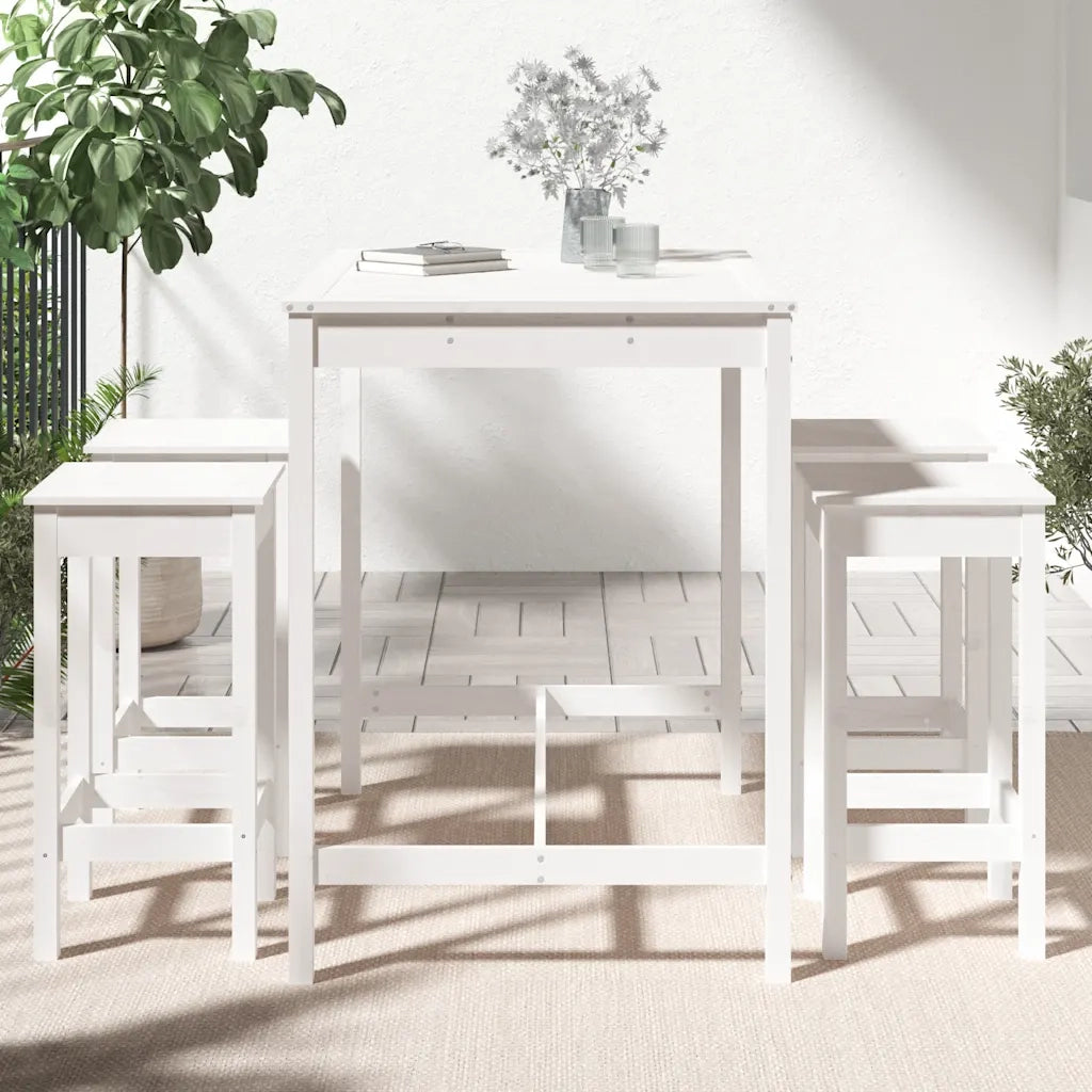 Set Bar da Giardino 5 pz Bianco in Legno Massello di Pino
