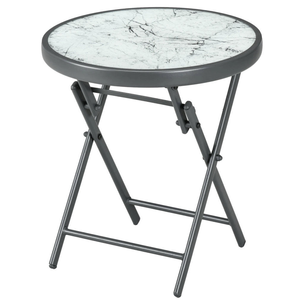 Comodino laterale pieghevole esterno; piano in vetro temperato; per terrazza; 45 x 45 x 50 cm; bianco