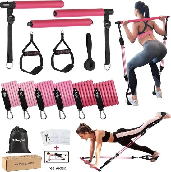 Set di resistenze per Pilates con 6 cinture di resistenza 20/30/40lbs o 30/40/50lbs, cinture di resistenza regolabili e rimovibili, barra per Pilates, maniglie, anello per porta