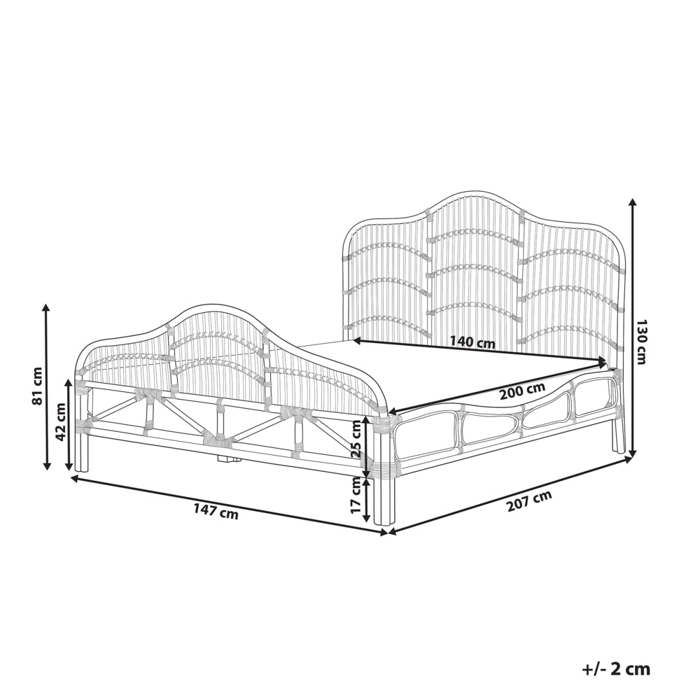 Letto a pannello Legno chiaro Rattan Mogano Legno UE Doppio 140x200 cm Telaio a doghe Base letto Intrecciato Testiera decorativa Moderna Boho