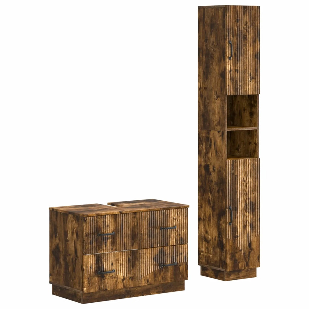 Set di Armadi da Bagno da 2 Pezzi HOORN Rovere Fumo 3417554