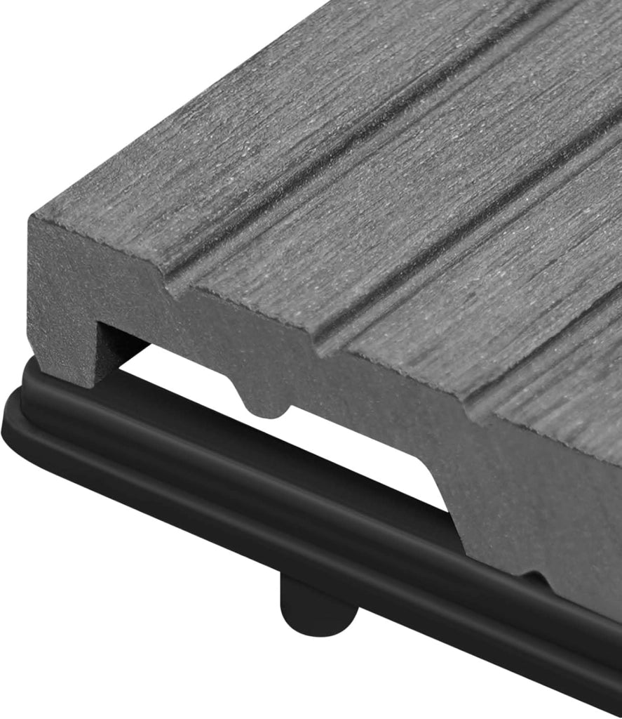 Piastrelle per Pavimenti da Esterno Mattonelle Pavimentazione ad Incastro Click-Deck in Legno Composito, con 12 Pannelli da 30x60 cm Grigio Chiaro