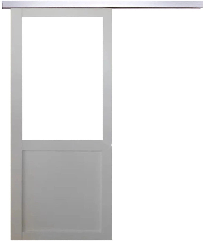 Porta scorrevole bianca da officina H204 x L83 senza montante + binario in alluminio