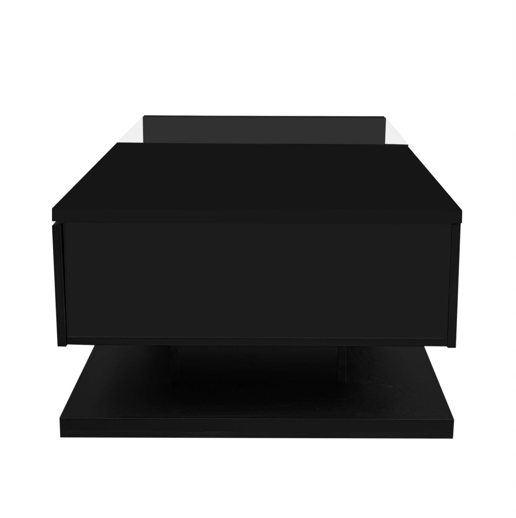 Tavolino da caffè nero lucido 105x55 cm con vetro temperato e LED