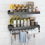 Kruidenrek per muro con contenitore per carta da cucina e ganci - Acciaio inossidabile, 40 cm, nero