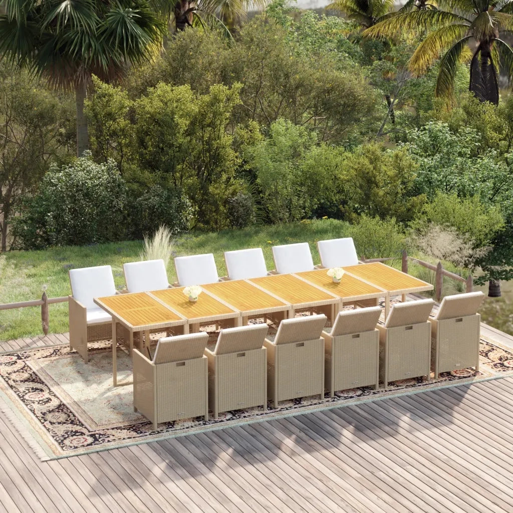 Set da Pranzo per Giardino 13pz con Cuscini in Polyrattan Beige cod mxl 38610