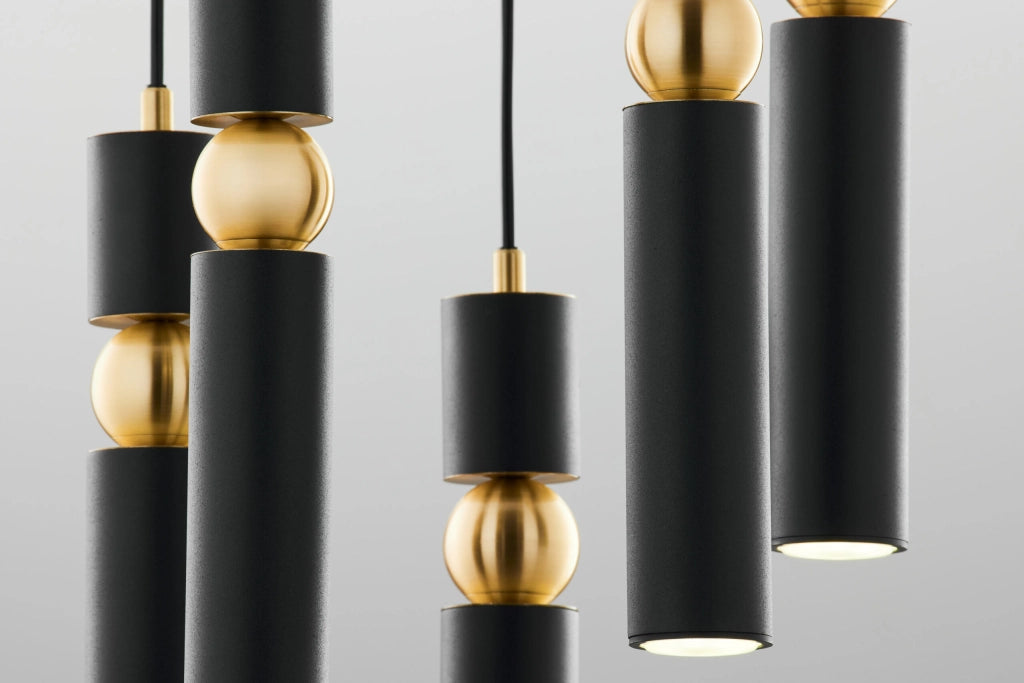 Lampadario moderno tondo Ø37 nero oro 5xGU10 Jupiter