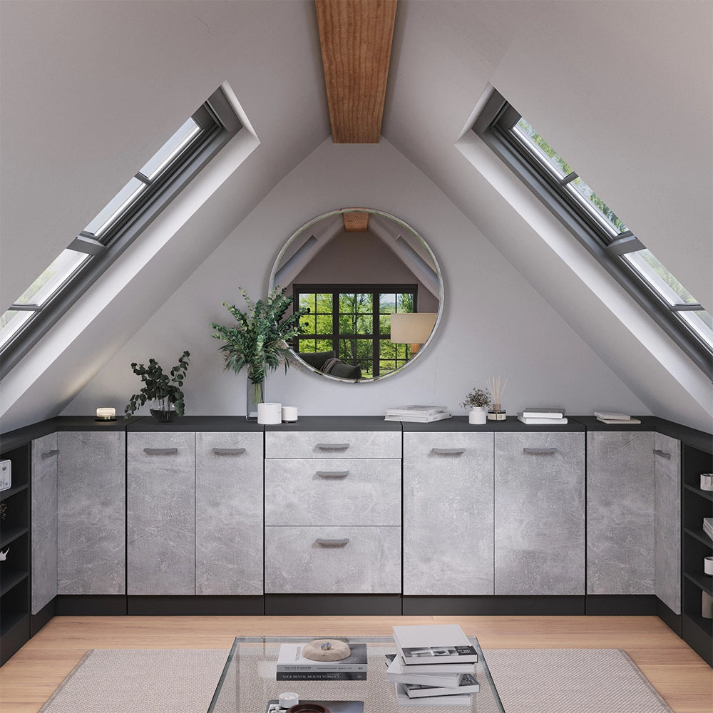 Mobile per mansarda Rion Calcestruzzo/Antracite 60 x 83.8 cm senza inclinazione con 3 cassetti Vicco