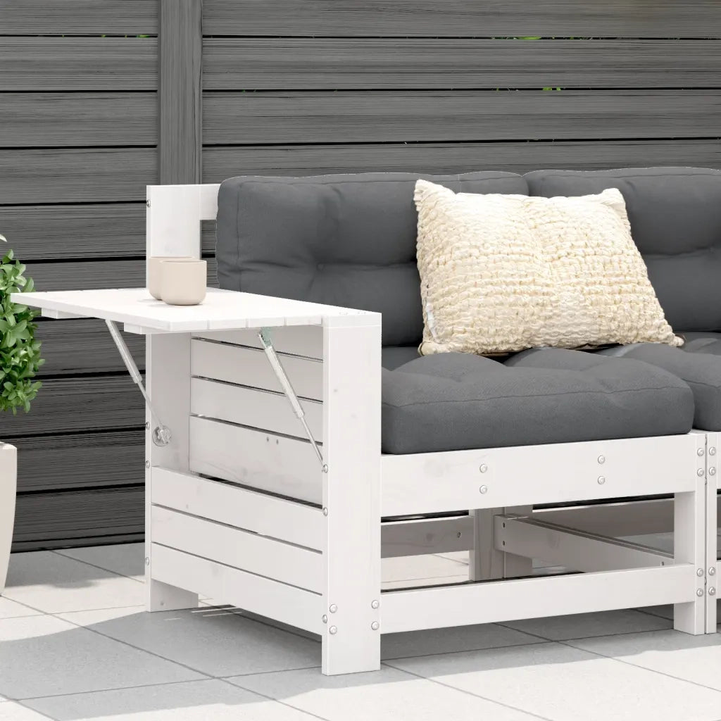 Divano Giardino Senza Braccioli con Cuscino-Sofa da Giardino-Divanetto da esterno Bianco Legno Pino 293106