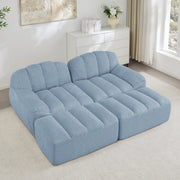 Divano modulare 2 posti con 2 pouf - Zephmum- Schiuma ad alta densit¨¤ 32D, design antiscivolo, tessuto morbido, blu