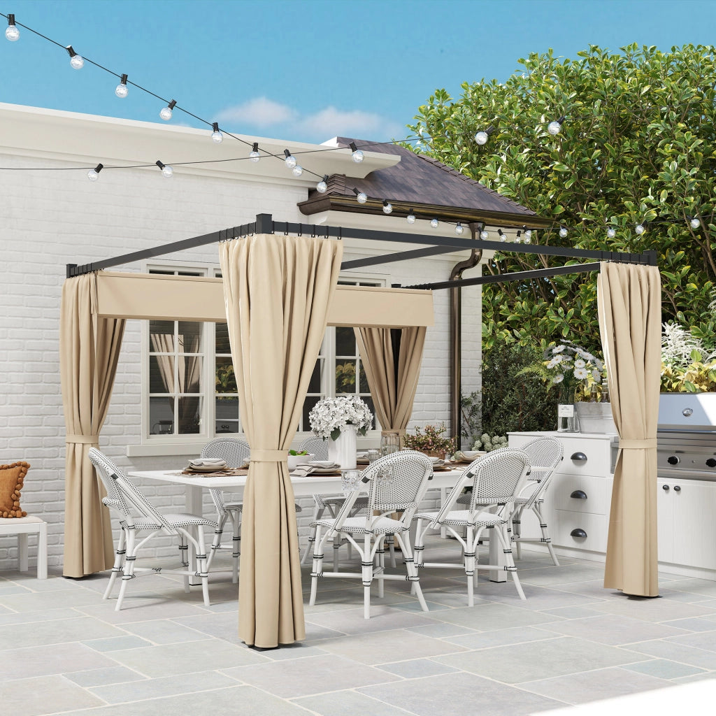 Pergola da Giardino con Tetto Retrattile ¨C Xylo ¨C Metallo e Poliestere 300x300x227 cm Beige