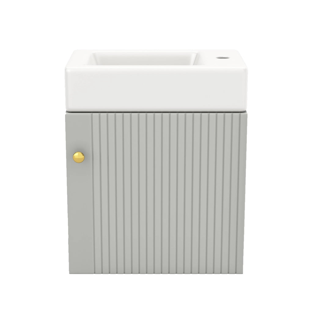 Mobile sottolavabo da bagno con 1 anta e lavabo in ceramica, per bagno piccolo, in MDF, grigio e bianco, 62 × 54 × 26 cm