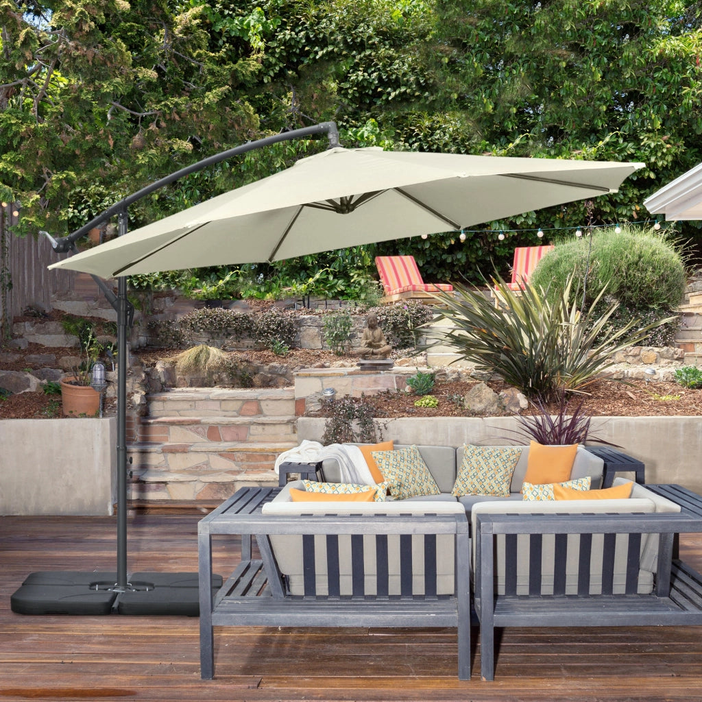 Ombrellone da Giardino con Manovella e Base a Croce ¨C Zephmum ¨C Metallo e Poliestere Beige ?292x247 cm