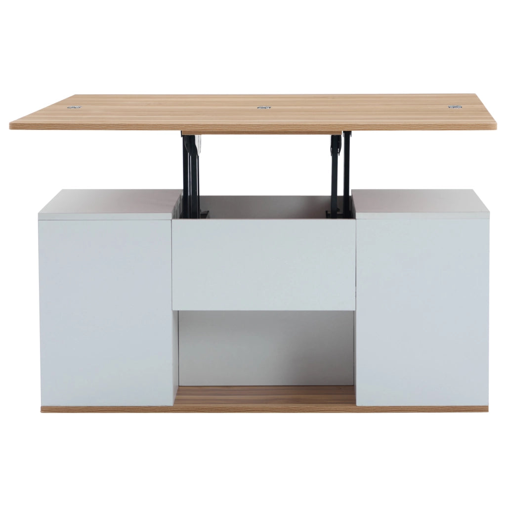 Tavolino da caffè con piano alzabile; 2 cassetti e vani - 100x51x47 cm - bianco