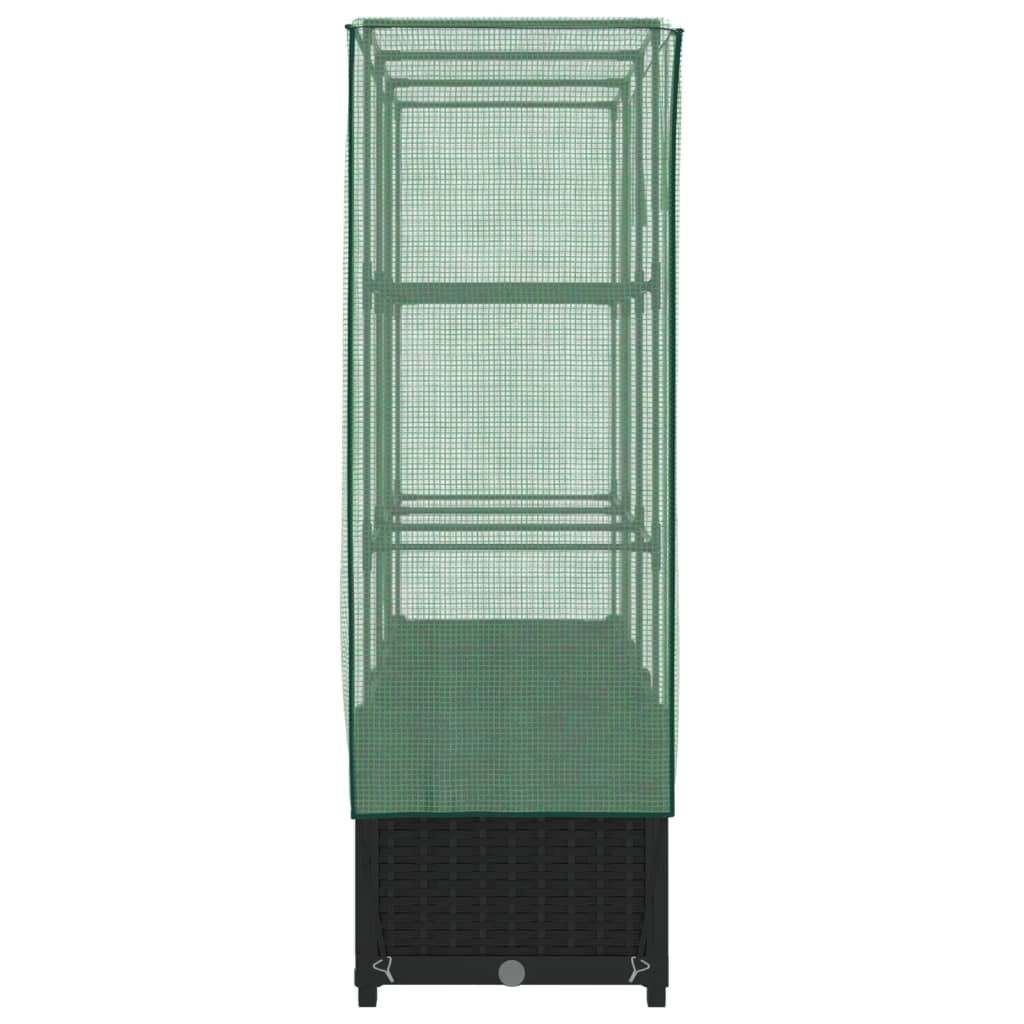 Aiuola rialzata/fioriera con copertura effetto rattan 120 x 40 x 138 cm nero 02_0038740