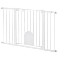 Cancelletto per Cani Estensibile con Porta a Chiusura Automatica, in Metallo e ABS, 75-131x76 cm, Bianco