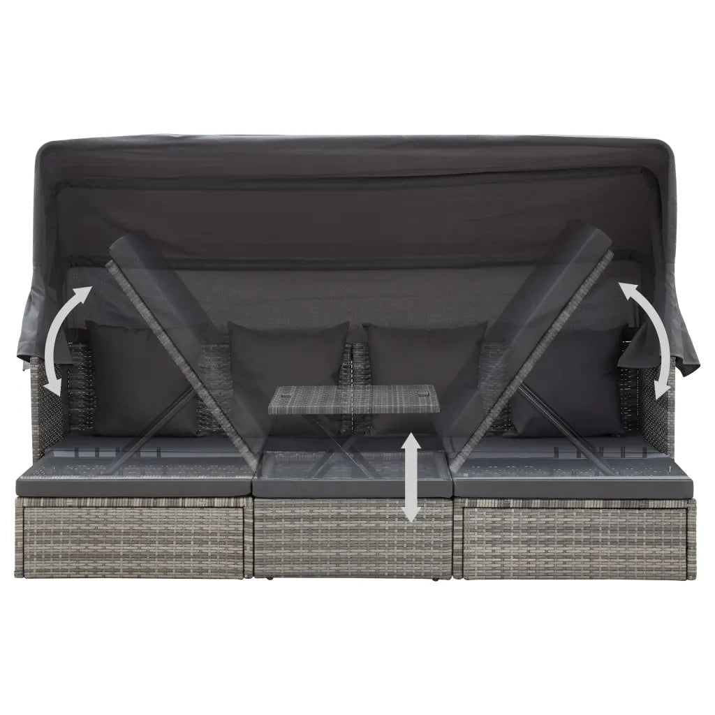 Lettino da Giardino con Tettuccio in Polyrattan Grigio Mélange 46158