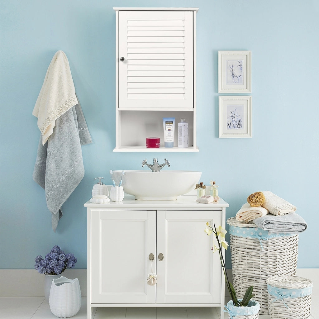 Armadietto da parete in legno da bagno con ripiani, Mobile da bagno sospeso 42x16,5x70cm Bianco