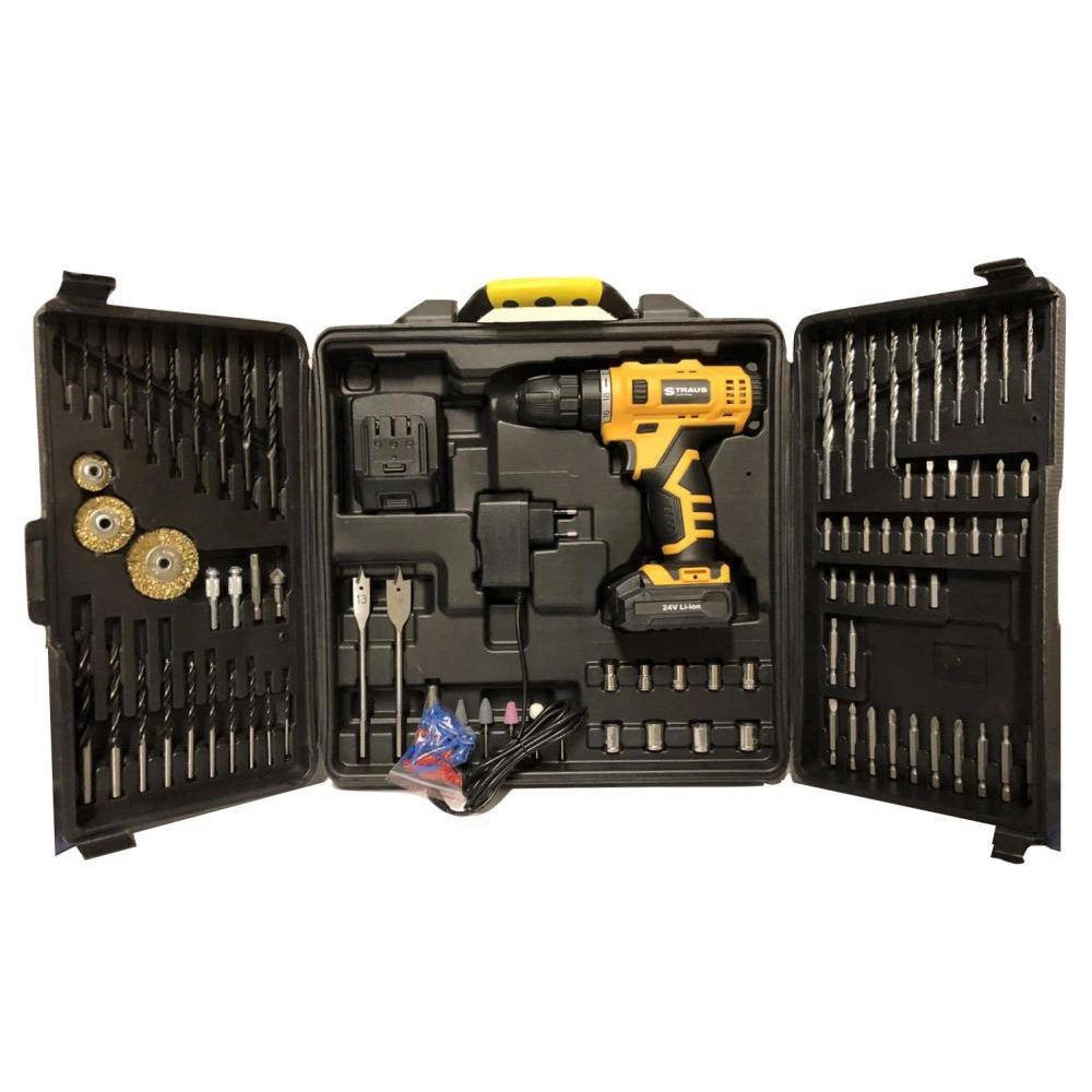 Trade Shop - Trapano Avvitatore A Doppia Batteria Al Litio 24v + 92 Accessori Con Valigia -