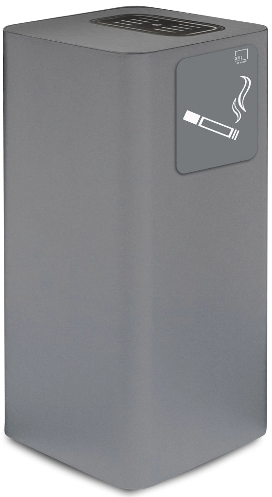 Posacenere da Esterno 30x30xh65 cm In Acciaio Verniciato con Vaschetta Superiore Grigio