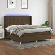 Letto a Molle Materasso e LED Marrone Scuro 160x200 cm Tessuto 3139048