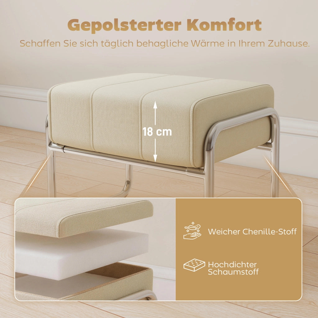 Pouf Poggiapiedi ¨C Xylo ¨C Tessuto Chenille Beige con Gambe in Metallo