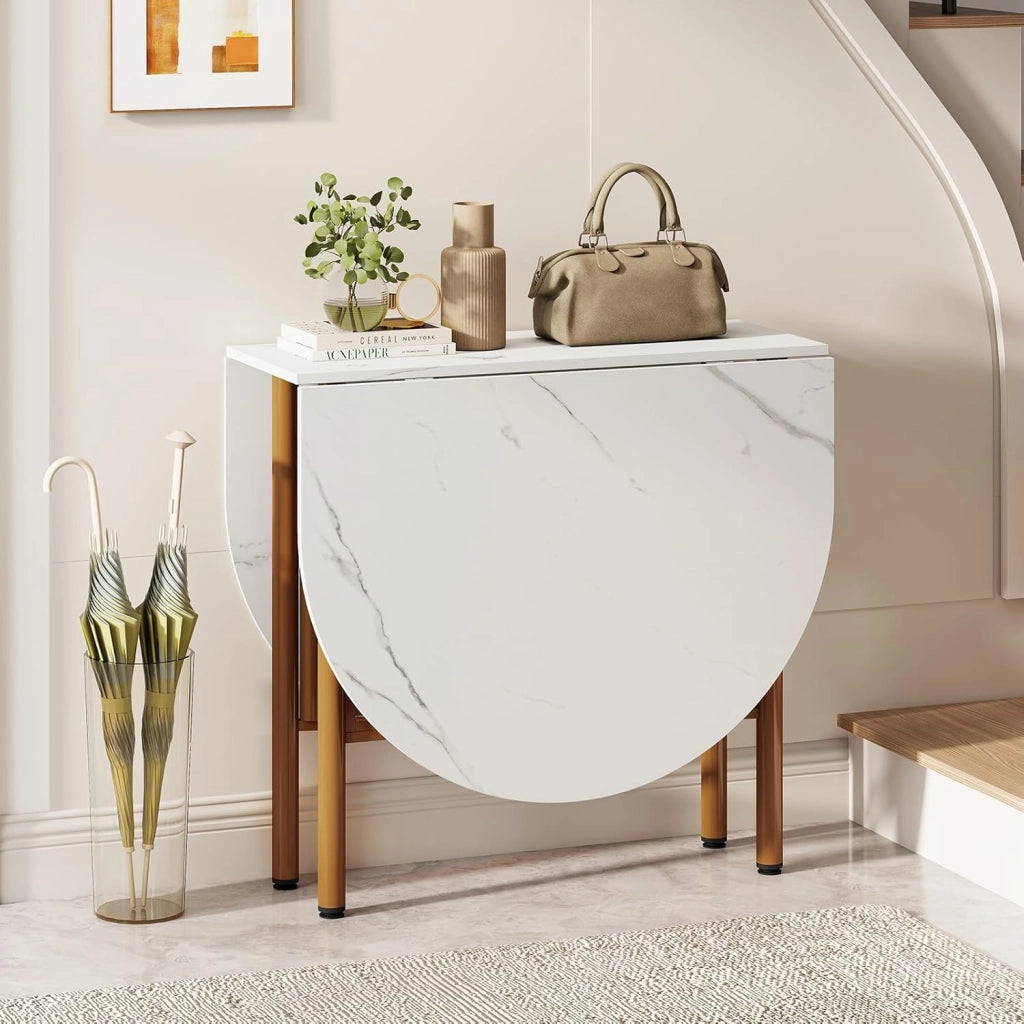 Tavolo da Pranzo Pieghevole per 6-8 Persone, Tavolo Consolle Estensibile Salvaspazio con Ali Ribaltabili con Ganbe in Metallo per Cucina e Soggiorno, 150 x 80 x 76 cm (Bianco)