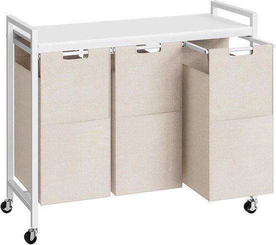 Asciugatrice a 3 vaschetti con piastra, asciugatrice con ruote, 3 x 39,8 l, asciugamano di tessuto Oxford, bianco