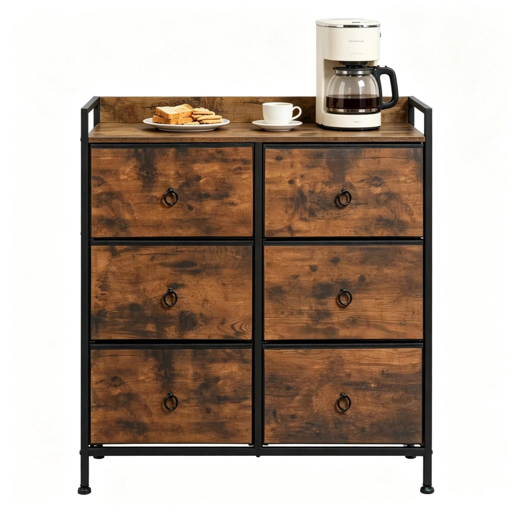 Cassettiera con 6 cassetti in tessuto; 80 x 29 x 78 cm; marrone rustico e nero