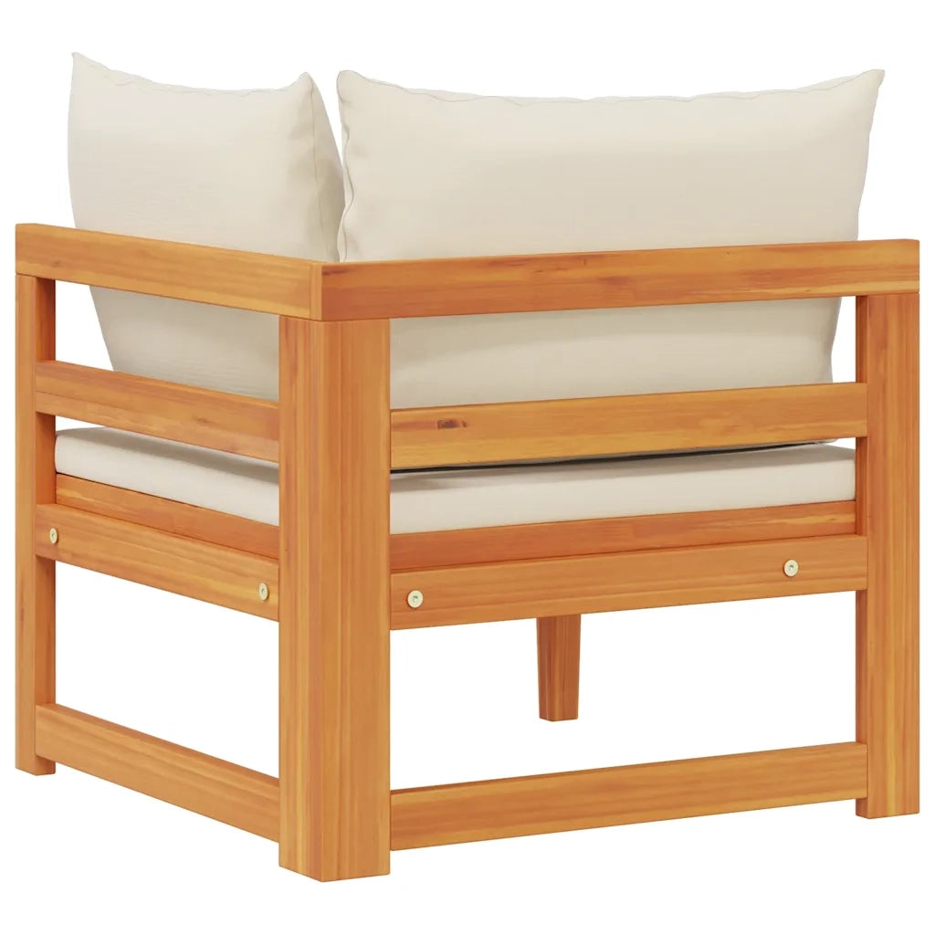 Divano Angolare con Cuscini Bianco Crema in Massello di Acacia 316315