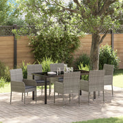 Set da Pranzo da Giardino 7 Pezzi con Cuscini Grigio Polyrattan