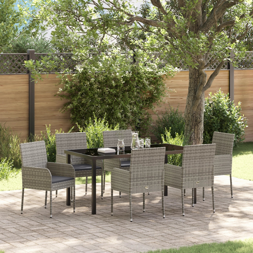 Set da Pranzo da Giardino 7 Pezzi con Cuscini Grigio Polyrattan