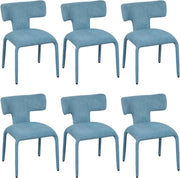 Set di 6 Sedie da Pranzo, Sedie Cucina con Schienale Curvo, Struttura Metallica, Rivestimento in Lino Colorato, per Sala da Pranzo, Soggiorno, Cucina,Blu Nebbioso