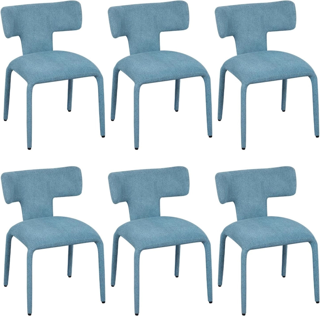 Set di 6 Sedie da Pranzo, Sedie Cucina con Schienale Curvo, Struttura Metallica, Rivestimento in Lino Colorato, per Sala da Pranzo, Soggiorno, Cucina,Blu Nebbioso