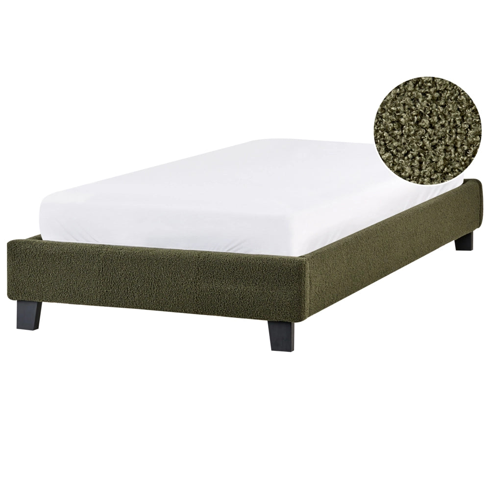 Letto singolo in bouclé verde scuro con rete a doghe 90 x 200 cm stile moderno