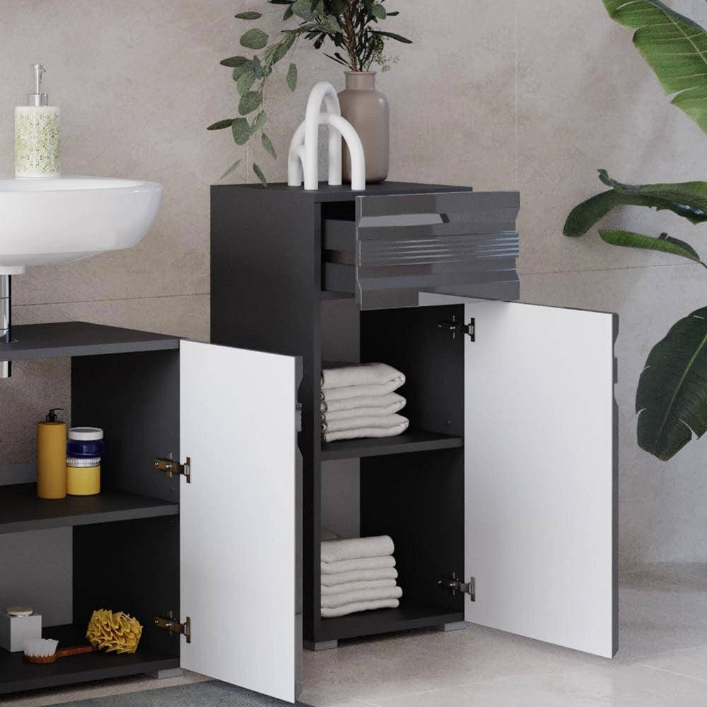 Mobiletto bagno Fredd, Antracite lucido, 36.4 x 79 cm, a parete con due ripiani interni regolabili