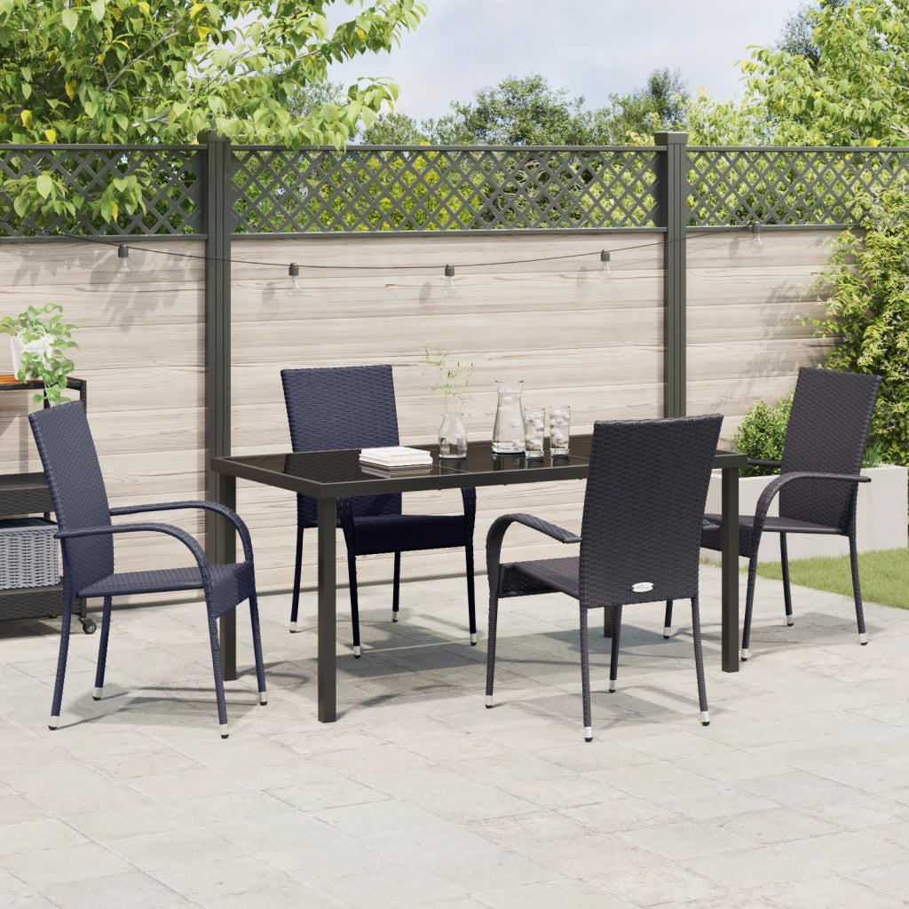 Set da Pranzo da Giardino 5 Pezzi Nero Polyrattan