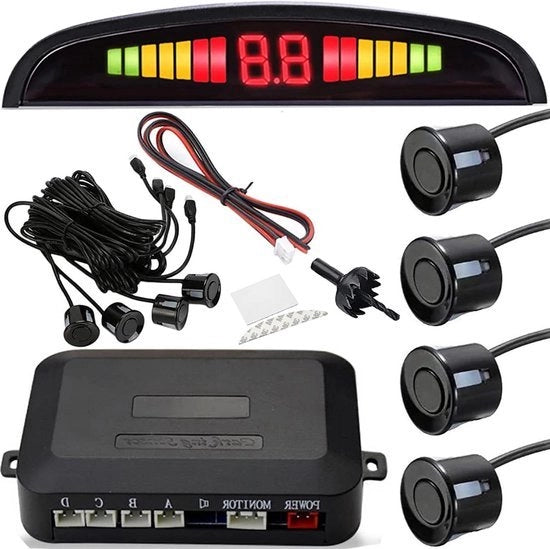 Sistema di Assistenza al Parcheggio con 4 Sensori - Display LED - Portata fino a 2 m - Avviso Acustico - Assistenza al Parcheggio Universale