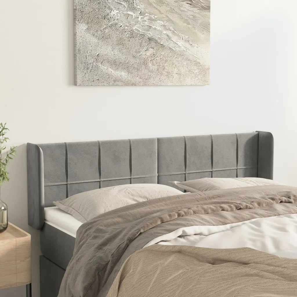 Testiera | Testata ad Orecchio Grigio Chiaro 147x16x78/88 cm in Velluto