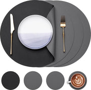 Set di Tavoli da Pranzo con 4 pezzi - Panno Faux Pelle a Doppia Faccia Senza Scivolo Resistente ai Macchiamenti in Grigio e Nero