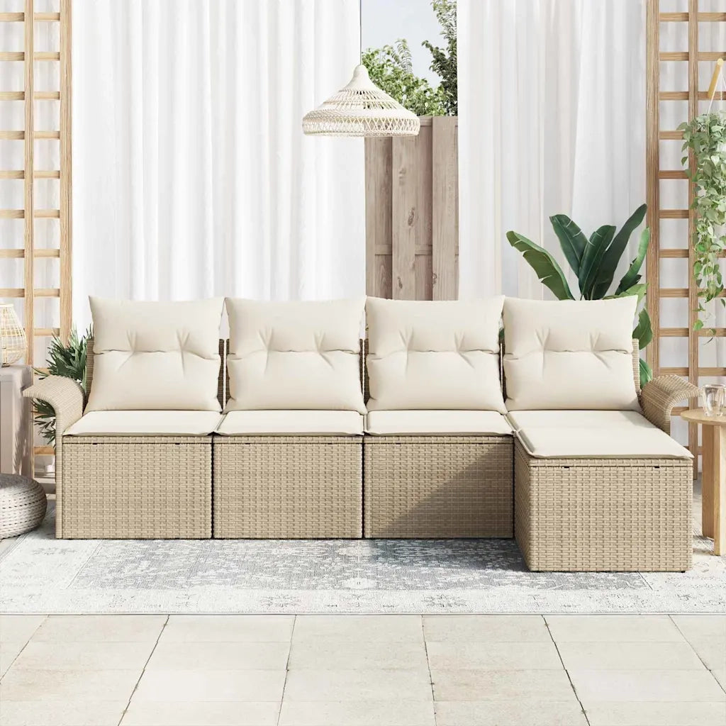 Divano da esterno con cuscino 5 pcs Beige polyrattan