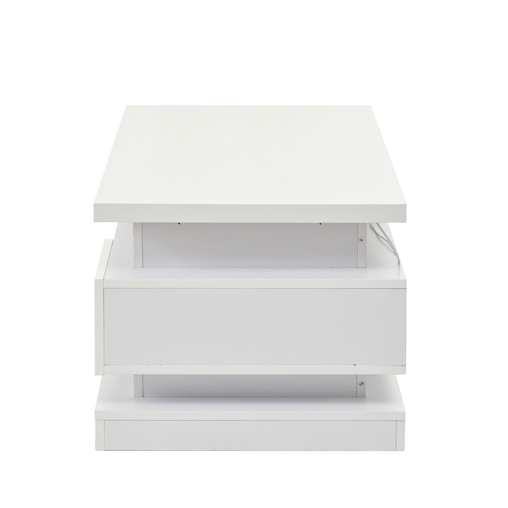 Tavolino basso sollevabile con 2 cassetti e LED in truciolare bianco per soggiorno 100 × 50 × 40 cm