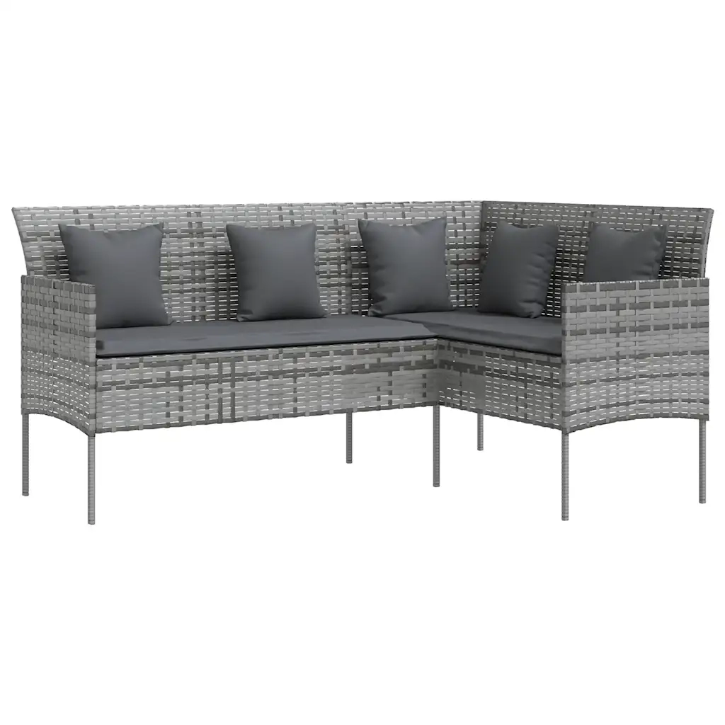 Set Divano a L con Cuscini 5 pz | Set Salotto da Giardino Grigio in Polyrattan
