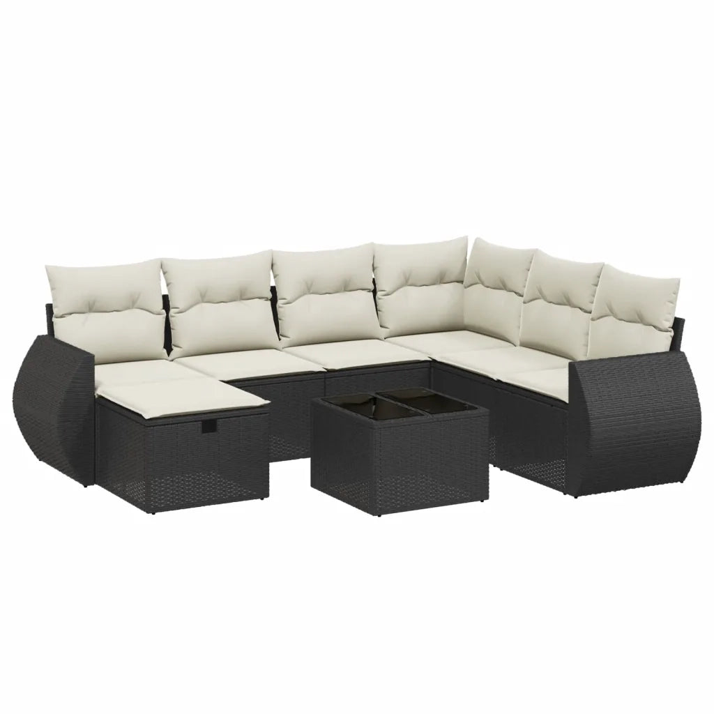 Set Divani da Giardino con Cuscini 8 pz Nero in Polyrattan