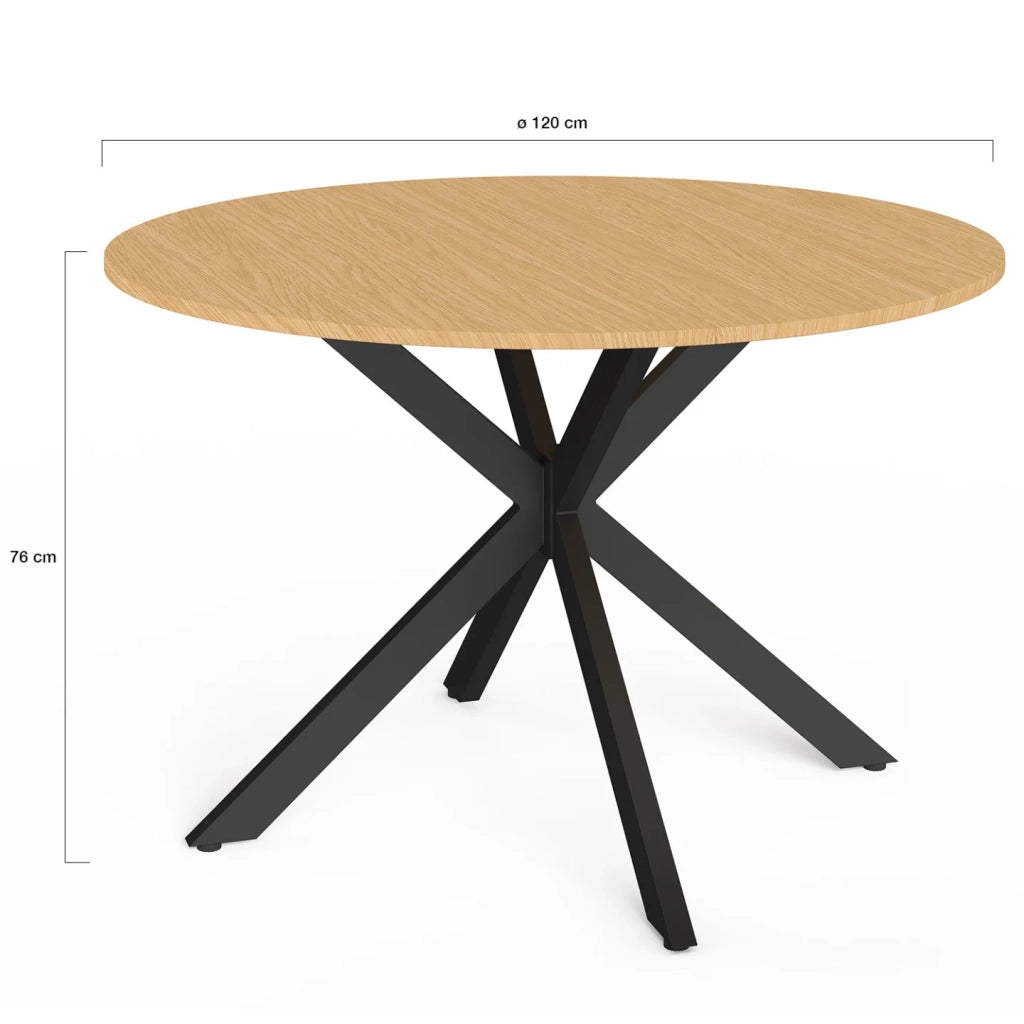 IDMarket - Tavolo da giardino rotondo MESSINA, 120 cm, 6 posti, gamba a ragno, piano in metallo effetto legno