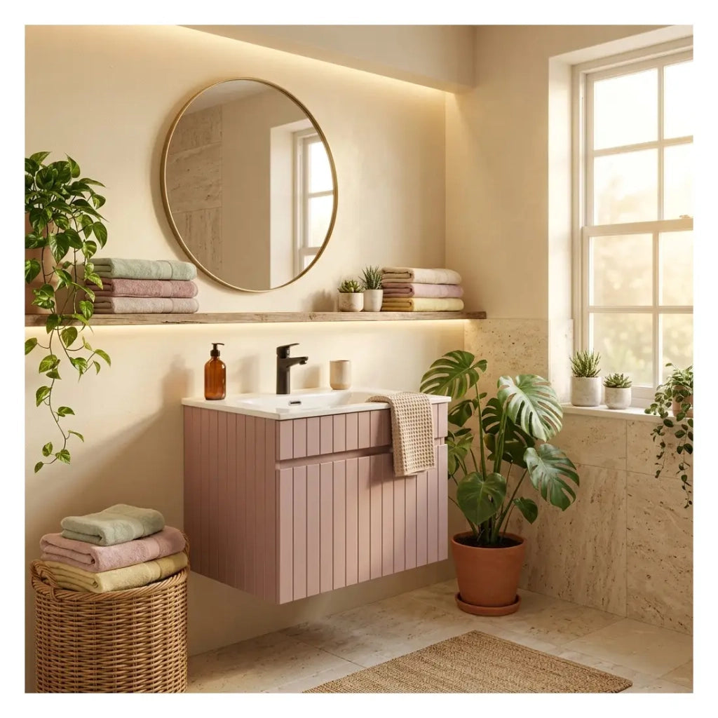 Set bagno ICON: mobiletto sottolavabo 60cm rosa cipria + lavabo da incasso bianco