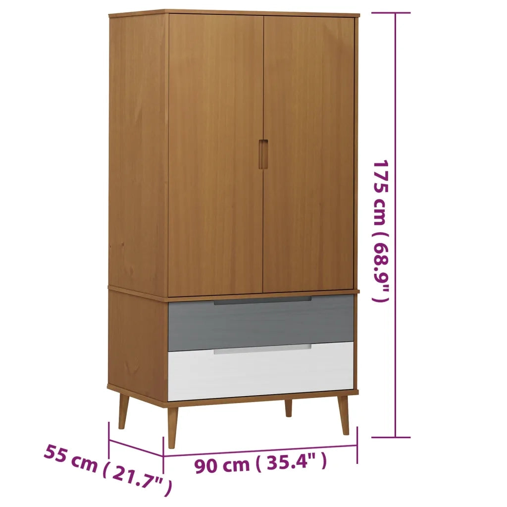 Armadio MOLDE Marrone 90x55x175 cm in Legno Massello di Pino CFW3017410